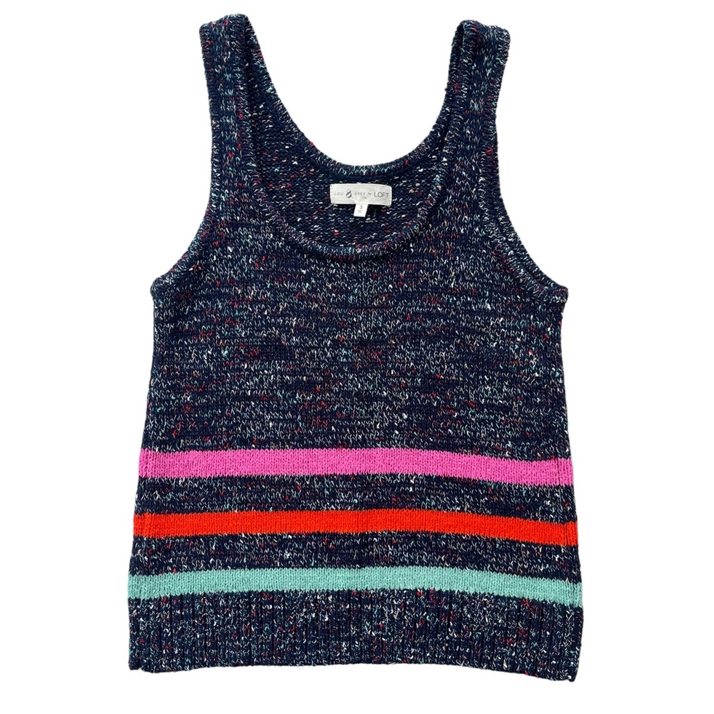 Lou & Grey Women’s Size Small Navy Orange Pink Stripe Marl Sweater Knit Tank Top